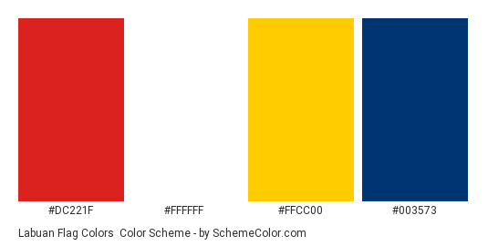 Labuan Flag Colors - Color scheme palette thumbnail - #dc221f #ffffff #ffcc00 #003573 