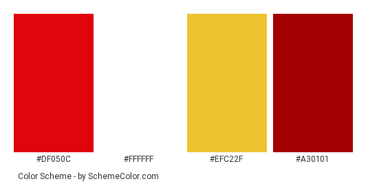 Santa’s Hat - Color scheme palette thumbnail - #df050c #ffffff #efc22f #a30101 