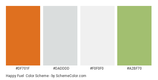 Happy Fuel - Color scheme palette thumbnail - #df701f #dadddd #f0f0f0 #a2bf70 
