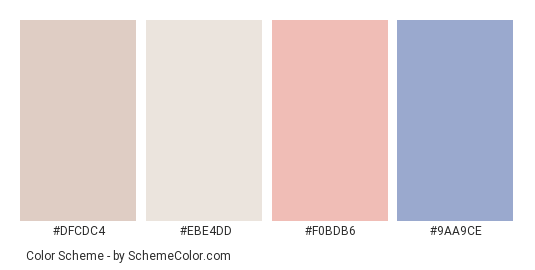 Woollens For the Baby - Color scheme palette thumbnail - #dfcdc4 #ebe4dd #f0bdb6 #9aa9ce 