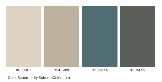 Cadet Color House With Gray Color Roof - Color scheme palette thumbnail - #dfd3c6 #bcb09e #506d74 #5c5e59 