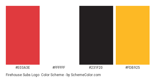 Firehouse Subs Logo - Color scheme palette thumbnail - #e03a3e #ffffff #231f20 #fdb925 