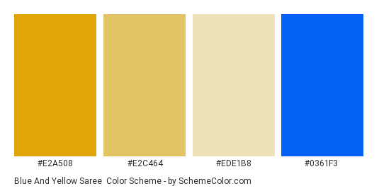 Blue and Yellow Saree - Color scheme palette thumbnail - #e2a508 #e2c464 #ede1b8 #0361f3 