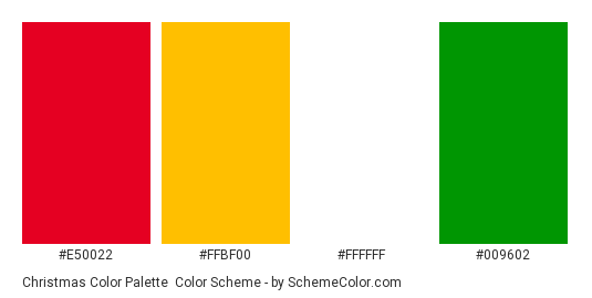Christmas Color Palette - Color scheme palette thumbnail - #e50022 #ffbf00 #ffffff #009602 