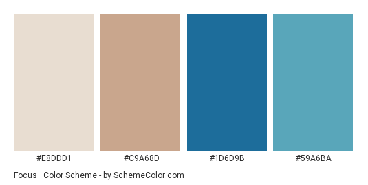 Focus & Unfocussed - Color scheme palette thumbnail - #e8ddd1 #c9a68d #1d6d9b #59a6ba 