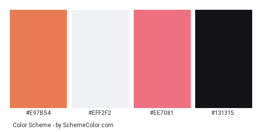 Swan Head - Color scheme palette thumbnail - #e97b54 #eff2f2 #ee7081 #131315 