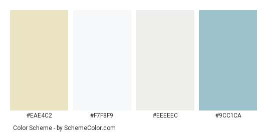 Florida Beach Home - Color scheme palette thumbnail - #eae4c2 #f7f8f9 #eeeeec #9cc1ca 