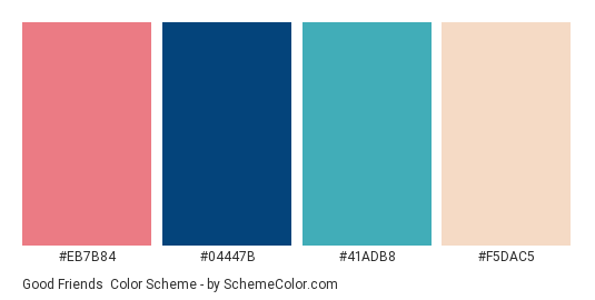Good Friends - Color scheme palette thumbnail - #eb7b84 #04447b #41adb8 #f5dac5 