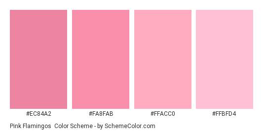 Pink Flamingos - Color scheme palette thumbnail - #ec84a2 #fa8fab #ffacc0 #ffbfd4 