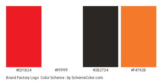 Brand Factory Logo - Color scheme palette thumbnail - #ed1b24 #ffffff #2b2724 #f4792b 