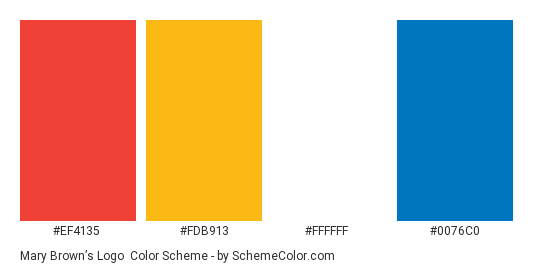 Mary Brown’s Logo - Color scheme palette thumbnail - #ef4135 #fdb913 #ffffff #0076c0 
