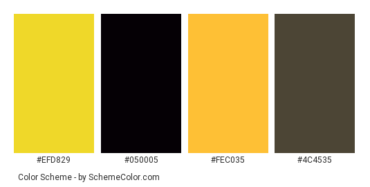 Wasp on Flower - Color scheme palette thumbnail - #efd829 #050005 #fec035 #4c4535 