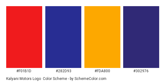 Kalyani Motors Logo - Color scheme palette thumbnail - #f01b1d #282d93 #fda800 #302976 