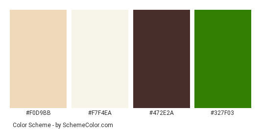 Mushrooms with Parsley - Color scheme palette thumbnail - #f0d9bb #f7f4ea #472e2a #327f03 