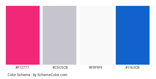Pink Flowers, Blue Door - Color scheme palette thumbnail - #f12777 #c5c5cb #f9f9f9 #1163cb 