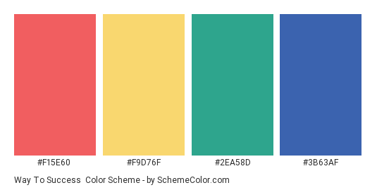 Way to Success - Color scheme palette thumbnail - #f15e60 #f9d76f #2ea58d #3b63af 