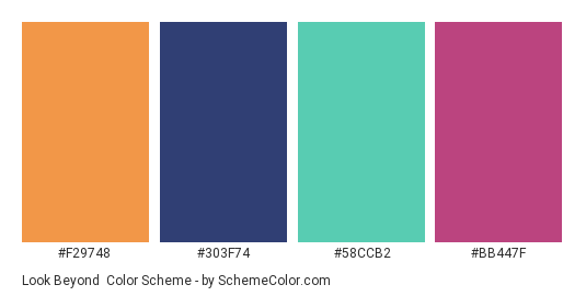 Look Beyond - Color scheme palette thumbnail - #f29748 #303f74 #58ccb2 #bb447f 