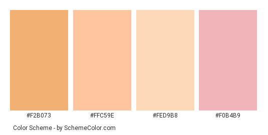 Peach Rose - Color scheme palette thumbnail - #f2b073 #ffc59e #fed9b8 #f0b4b9 