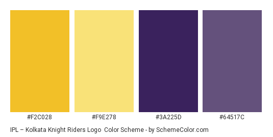 IPL – Kolkata Knight Riders Logo - Color scheme palette thumbnail - #f2c028 #f9e278 #3a225d #64517c 