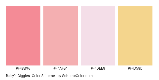 Baby’s Giggles - Color scheme palette thumbnail - #f48b96 #f4afb1 #f4dee8 #f4d58d 