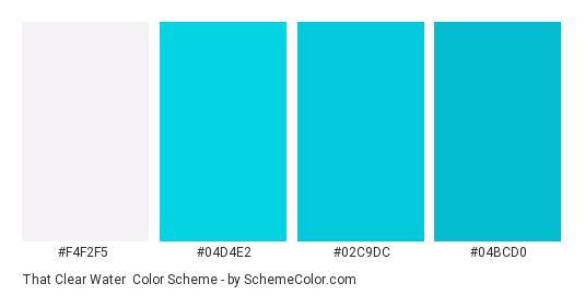 That Clear Water - Color scheme palette thumbnail - #f4f2f5 #04d4e2 #02c9dc #04bcd0 