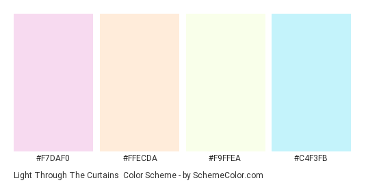 Light Through the Curtains - Color scheme palette thumbnail - #f7daf0 #ffecda #f9ffea #c4f3fb 
