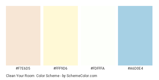 Clean Your Room - Color scheme palette thumbnail - #f7e6d5 #fff9d6 #FDFFFA #A6D0E4 
