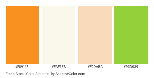 Fresh Stock - Color scheme palette thumbnail - #f8911f #faf7eb #f9daba #93d039 
