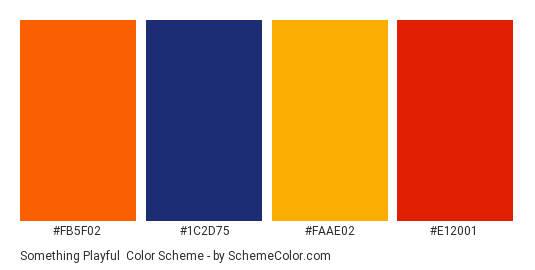 Something Playful - Color scheme palette thumbnail - #fb5f02 #1c2d75 #faae02 #e12001 