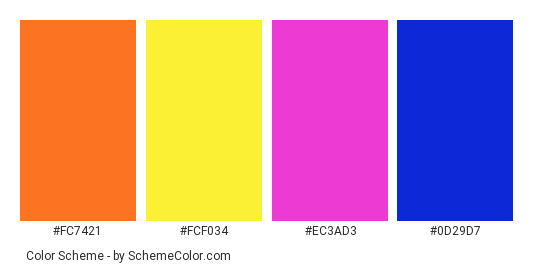 Abstract Painting - Color scheme palette thumbnail - #fc7421 #fcf034 #ec3ad3 #0d29d7 