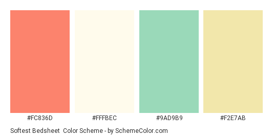 Softest Bedsheet - Color scheme palette thumbnail - #fc836d #fffbec #9ad9b9 #f2e7ab 