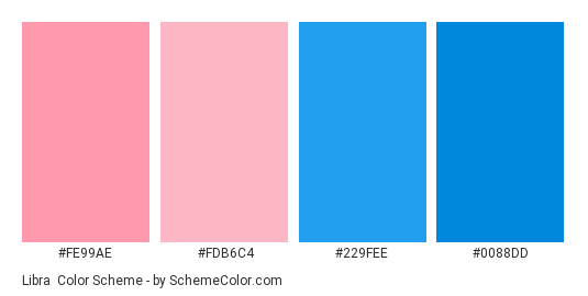 Libra - Color scheme palette thumbnail - #fe99ae #fdb6c4 #229fee #0088dd 