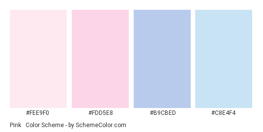 Pink & Blue Pastels Set - Color scheme palette thumbnail - #fee9f0 #fdd5e8 #b9cbed #c8e4f4 