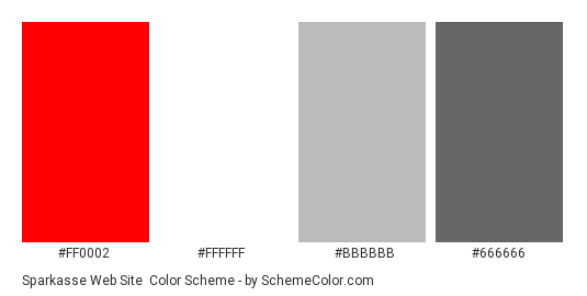 Sparkasse Web site - Color scheme palette thumbnail - #ff0002 #ffffff #bbbbbb #666666 