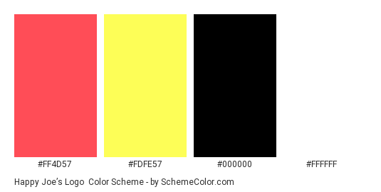 Happy Joe’s Logo - Color scheme palette thumbnail - #ff4d57 #fdfe57 #000000 #ffffff 