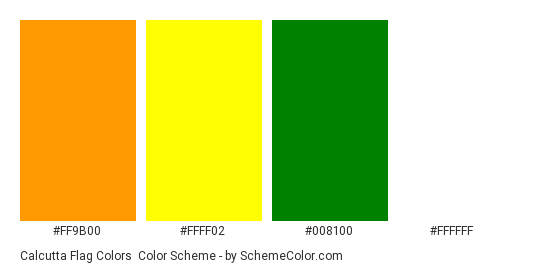 Calcutta Flag Colors - Color scheme palette thumbnail - #ff9b00 #ffff02 #008100 #ffffff 