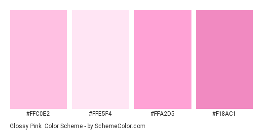 Glossy Pink - Color scheme palette thumbnail - #ffc0e2 #ffe5f4 #ffa2d5 #f18ac1 