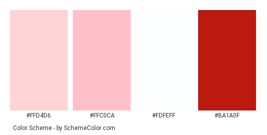 My Own Space - Color scheme palette thumbnail - #ffd4d6 #ffc0ca #fdfeff #ba1a0f 