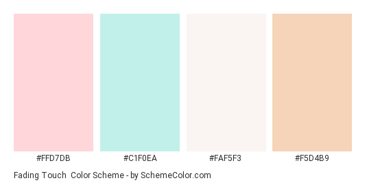 Fading Touch - Color scheme palette thumbnail - #ffd7db #c1f0ea #faf5f3 #f5d4b9 