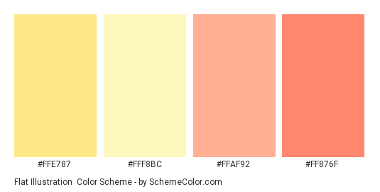 Flat Illustration - Color scheme palette thumbnail - #ffe787 #fff8bc #ffaf92 #ff876f 