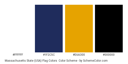 Massachusetts State (USA) Flag Colors - Color scheme palette thumbnail - #ffffff #1f2c5c #e6a300 #000000 