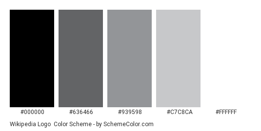 Wikipedia Logo - Color scheme palette thumbnail - #000000 #636466 #939598 #C7C8CA #FFFFFF 