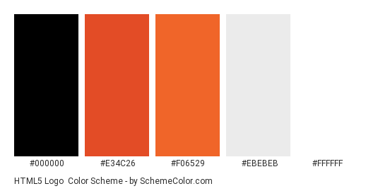 HTML5 Logo - Color scheme palette thumbnail - #000000 #E34C26 #F06529 #ebebeb #ffffff 
