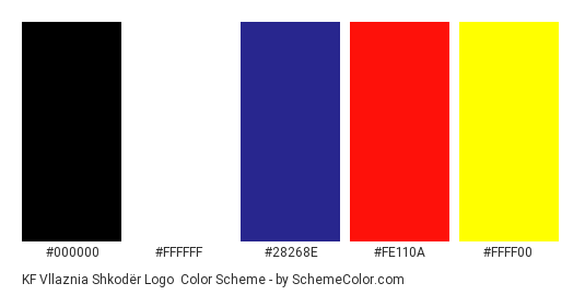 KF Vllaznia Shkodër Logo - Color scheme palette thumbnail - #000000 #ffffff #28268e #fe110a #ffff00 