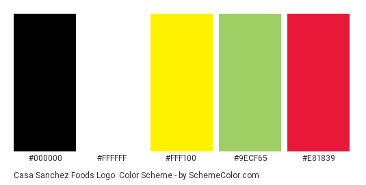 Casa Sanchez Foods Logo - Color scheme palette thumbnail - #000000 #ffffff #fff100 #9ecf65 #e81839 