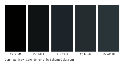 Gunmetal Grey & Black Gradient - Color scheme palette thumbnail - #010100 #0f1314 #1d2429 #242c30 #293438 