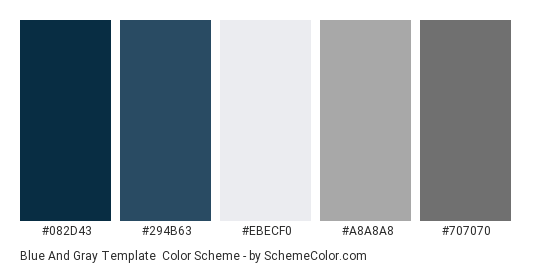 Blue and Gray Template - Color scheme palette thumbnail - #082d43 #294b63 #ebecf0 #a8a8a8 #707070 