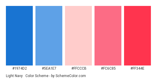 Light Navy & Red - Color scheme palette thumbnail - #1974D2 #5EA1E7 #FFCCCB #FC6C85 #FF344E 