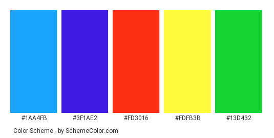 Abstract Color Streaks - Color scheme palette thumbnail - #1aa4fb #3f1ae2 #fd3016 #fdfb3b #13d432 