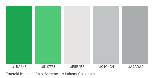 Emerald Bracelet - Color scheme palette thumbnail - #1ba64f #51c778 #e5e4e2 #c1c4c4 #a9adad 